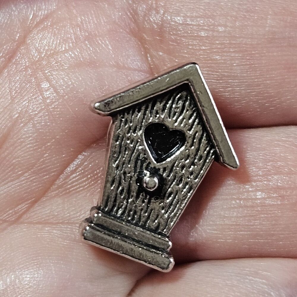 Vintage Silver Tone Birdhouse Pin heart
